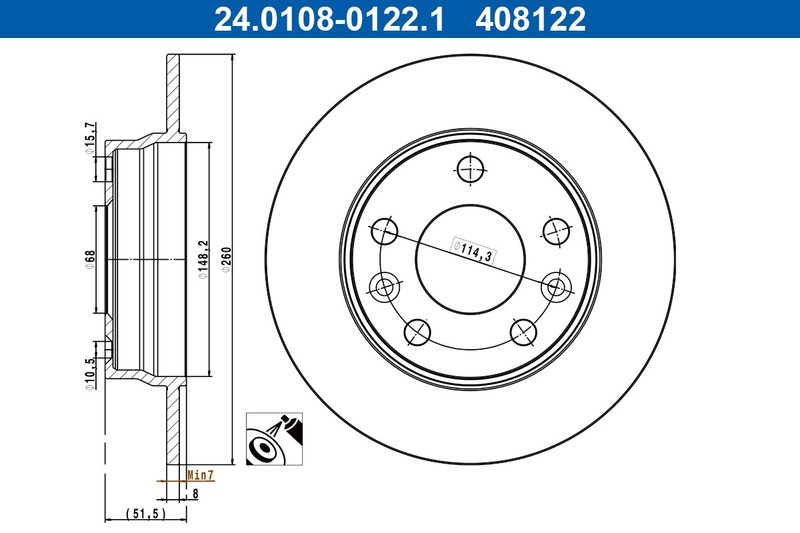 2X 24.0108-0122.1 ATE Brake Disc for MITSUBISHI,NISSAN,RENAULT