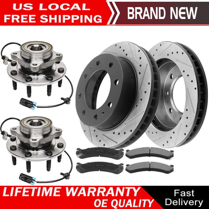 Front Rotors Brake Pads And Wheel Hubs for Chevy Avalanche 2500 GMC Sierra 4WD