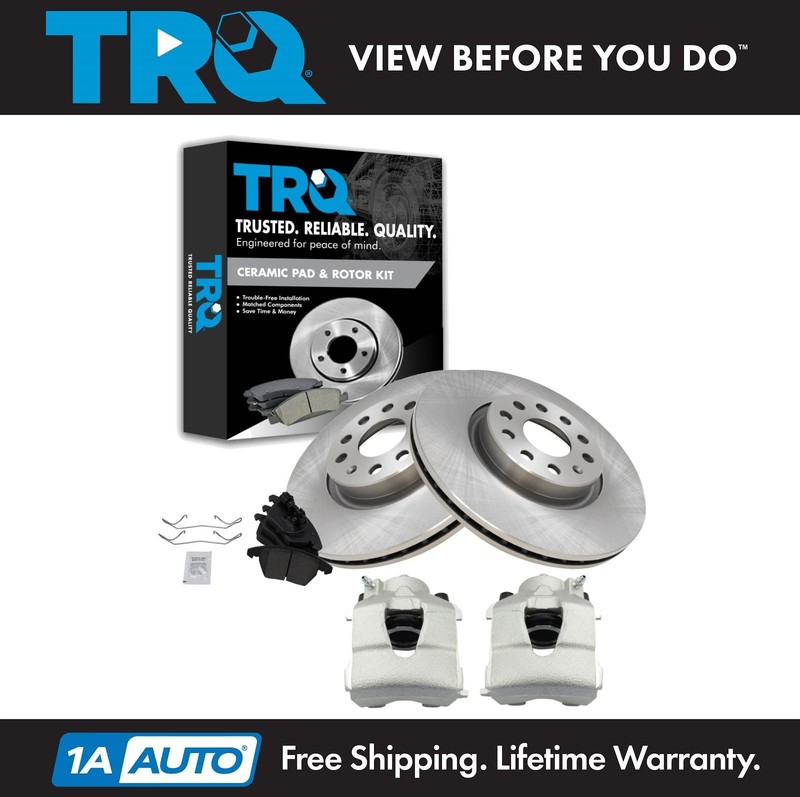 TRQ Front Brake Calipers Ceramic Pads & Rotors Fits 09-11 Audi A3