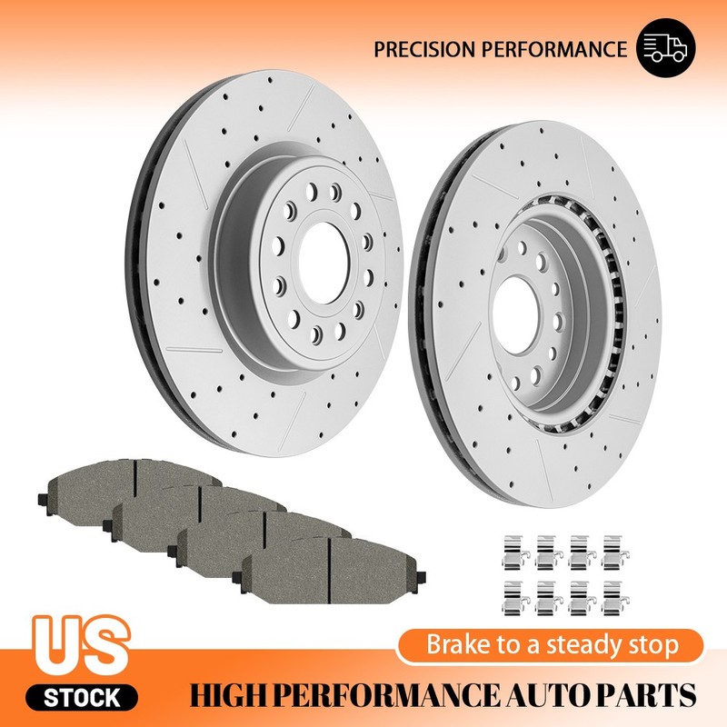 14.88″ Front Drilled Disc Rotors Ceramic Brake Pads Kit for 2019 – 2025 RAM 1500