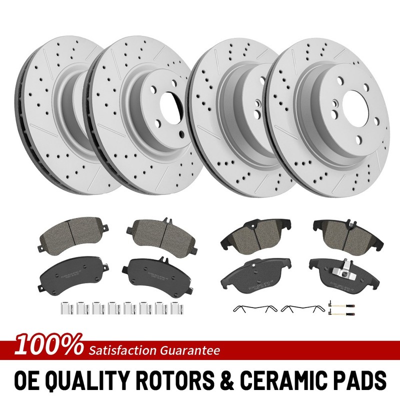 Front Rear Drilled Rotors Ceramic Pads For 2009-2015 Mercedes-Benz GLK350/GLK250