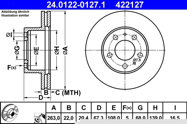 ATE 24.0122-0127.1 Brake Disc for Volvo