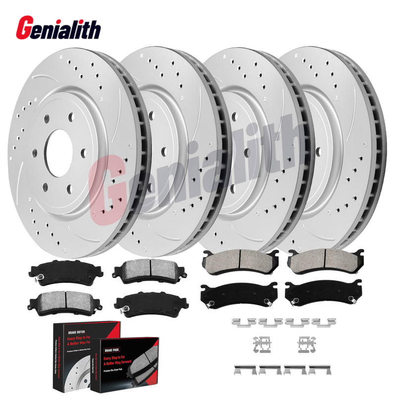 Front & Rear Drilled Rotors Ceramic Brake Pads for Chevy Astro GMC Safari Yukon