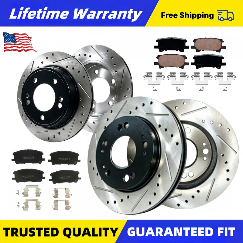 Front Rear Drilled Rotor Ceramic Brake Pad for 2006 2007 Toyota Highlander Lexus