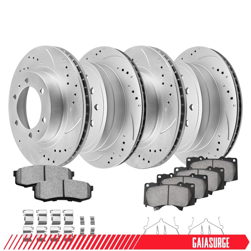 Front and Rear Drilled Brake Rotors Black & Pads for Toyota 4Runner FJ Cruiser