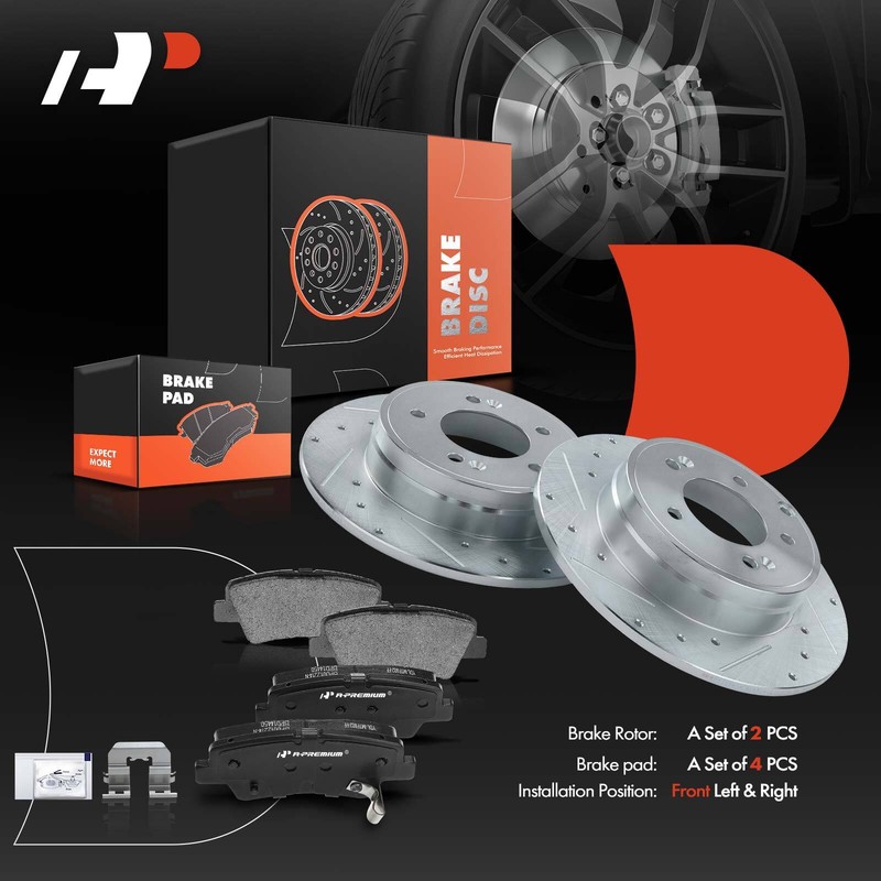 A-Premium Rear Drilled Brake Rotors & Ceramic Pads for Hyundai Sonata 2011-2015 gallery