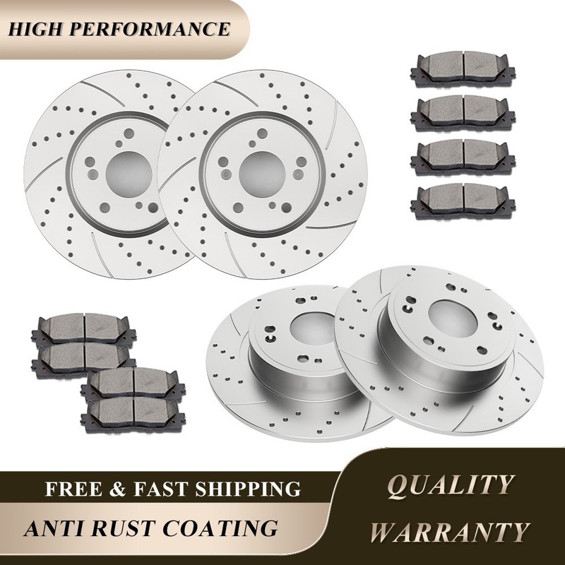 Front and Rear Drilled Brakes Rotors Brake Ceramic Pads for 13-17 Honda Accord
