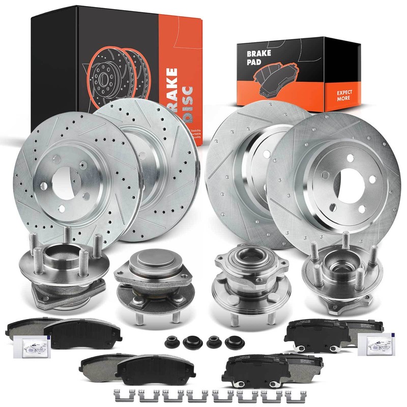 16x Front & Rear Drilled Rotor & Brake Pad + Wheel Hub Bearing for Chrysler 300