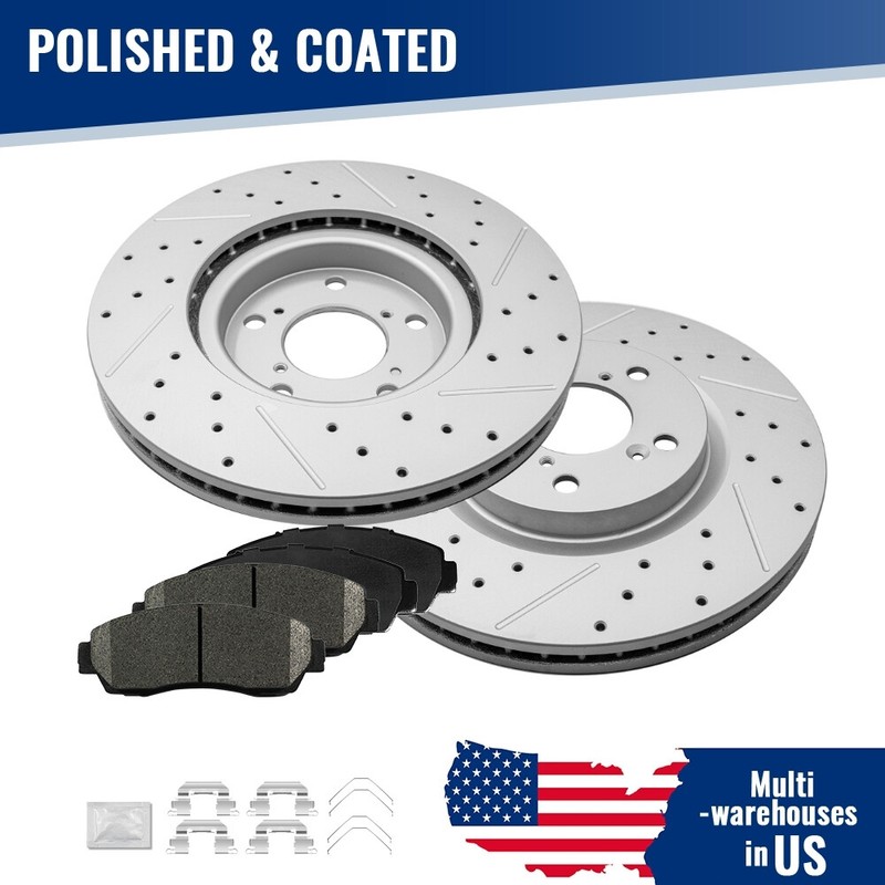 Front Drilled Disc Rotors + Ceramic Brake Pads for Honda Odyssey 2011 2012-2014