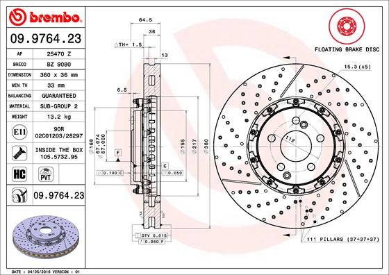 Brembo 09.9764.23 Brake Disc for Mercedes-Benz