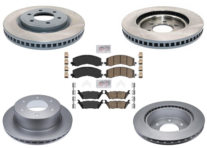 For Ford Raptor 2022 2023 2024 Front & Rr Coated Brake Disc Rotors Brake Pad Set