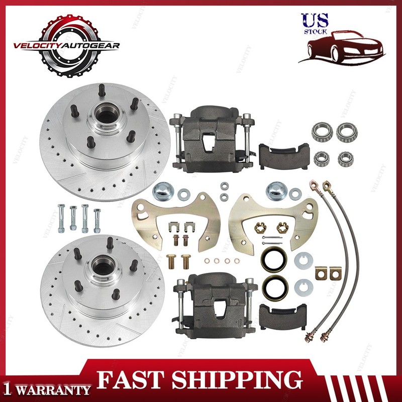 For 1955-1957/59-1964 Chevy Full-size Car Front Brake Kit Deluxe Drilled/Slotted