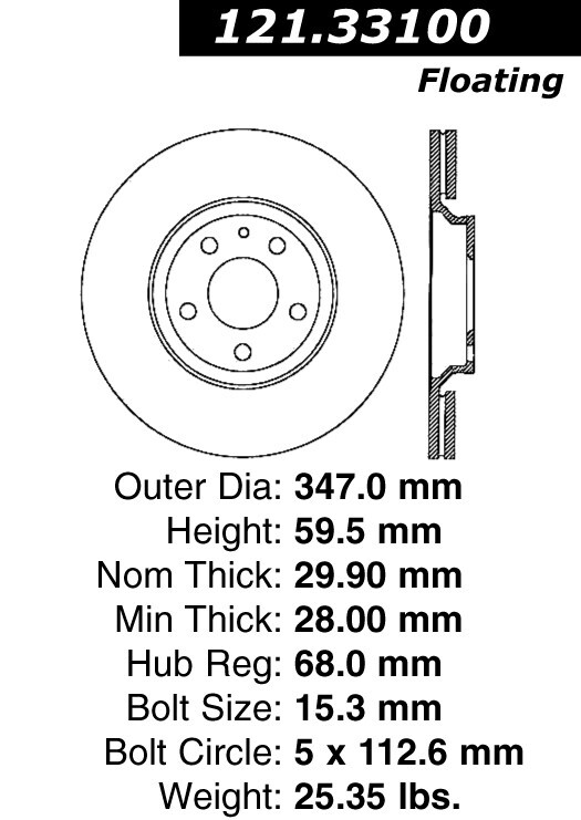 Centric Front Disc Brake Rotor for 05-11 A6 Quattro (121.33100) gallery