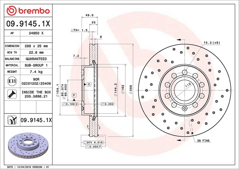 2x Brake Discs Pair Vented fits VW CADDY Front 2004 on 288mm Set Brembo Quality gallery