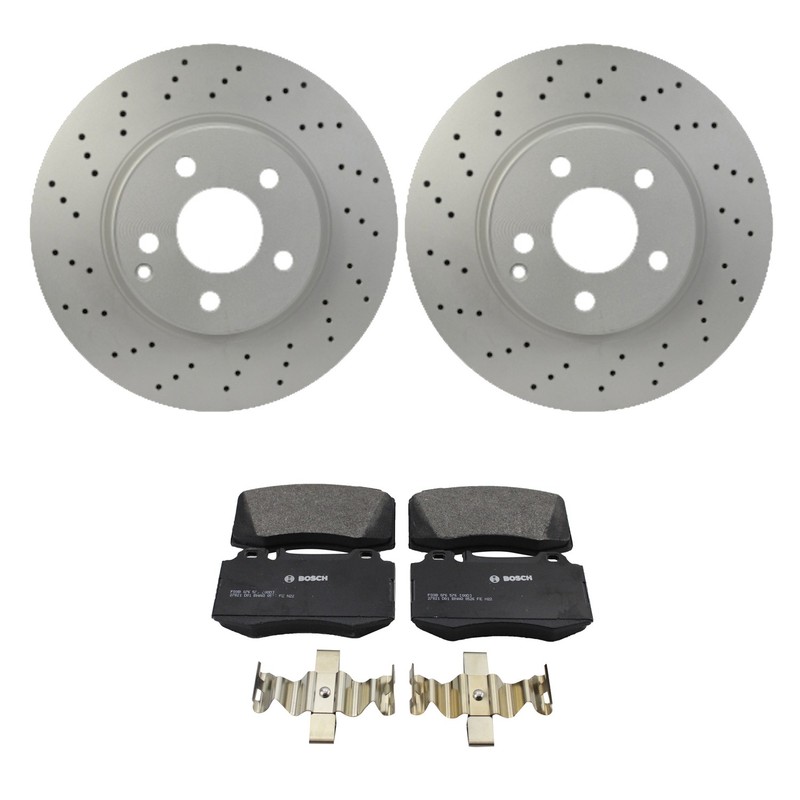 Hella Front Rotors Bosch QuietCast Semi-Met Disc Brake Pads Kit For R230 SL500