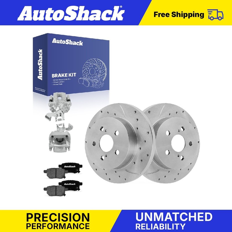 Rear Drilled Slotted Brake Rotors Pads Calipers for Toyota, Prius 2010-2013