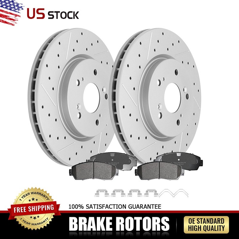 Front Drilled Rotors and Brake Pads Set for 12-16 Honda CR-V AWD 12-15 Crosstour