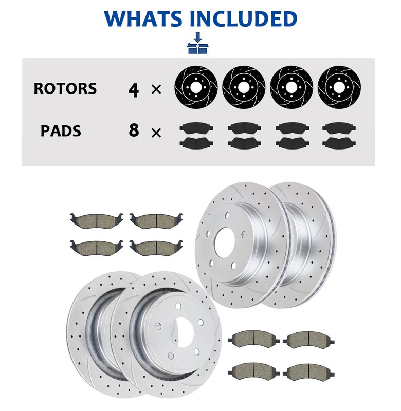 Fit for Dodge Ram 1500 336mm Front & 352mm Rear Brake Rotors Pads Kit Drilled gallery