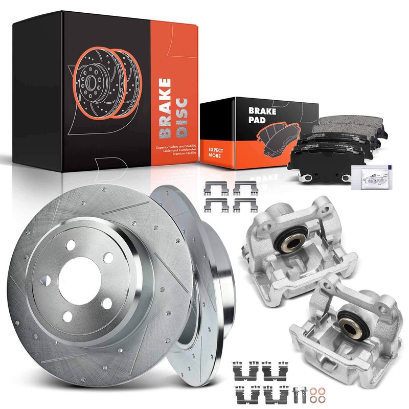 8x Rear Drilled Brake Rotor & Pads + Brake Caliper for Chrysler 300 Dodge Magnum