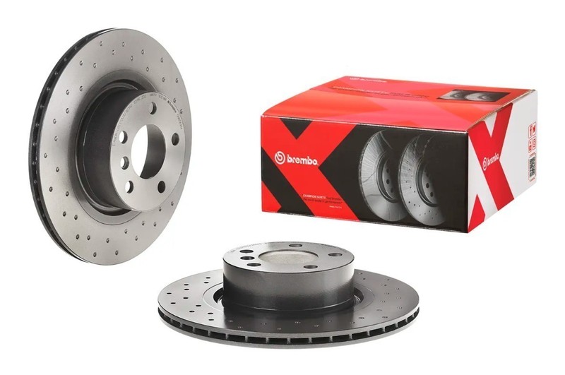 Brembo 09.B569.1X Xtra UV Coated Drilled Vented Brake Rotors – Rear Pair