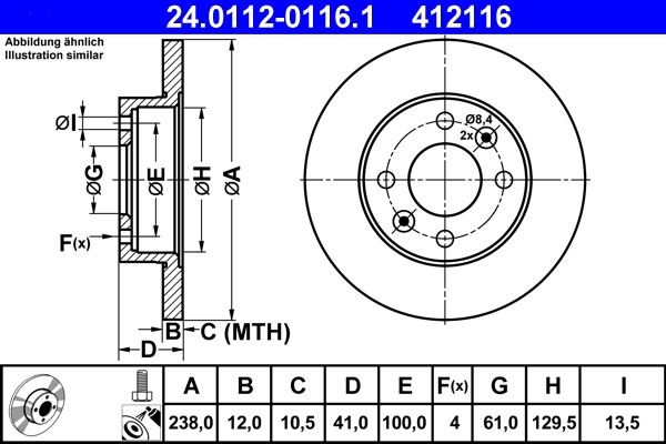 ATE 24.0112-0116.1 Brake Disc for Dacia, Renault