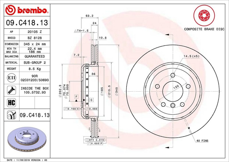 Brembo 09C41813C02 BRAKE ROTORS gallery