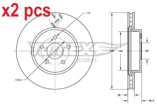 X2 PCS L&R SIDES FRONT FITS BAIC SENOVA X65 2.0 BRAKE DISC TX 73-63 TOMEX BRAKES
