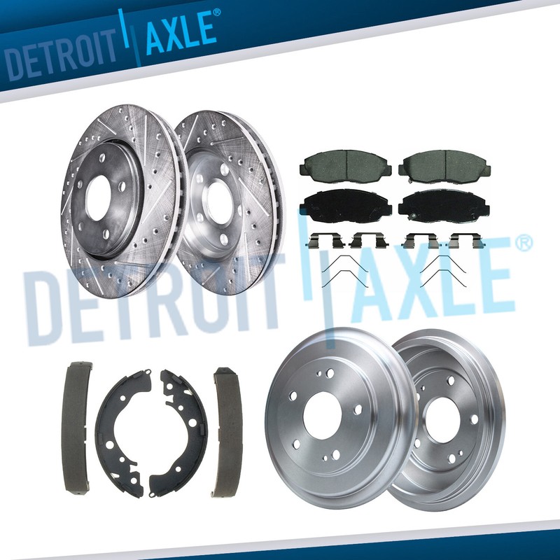 Front Drilled Rotors Brake Pads Rear Drums Shoes Kit for 2012 – 2015 Honda Civic