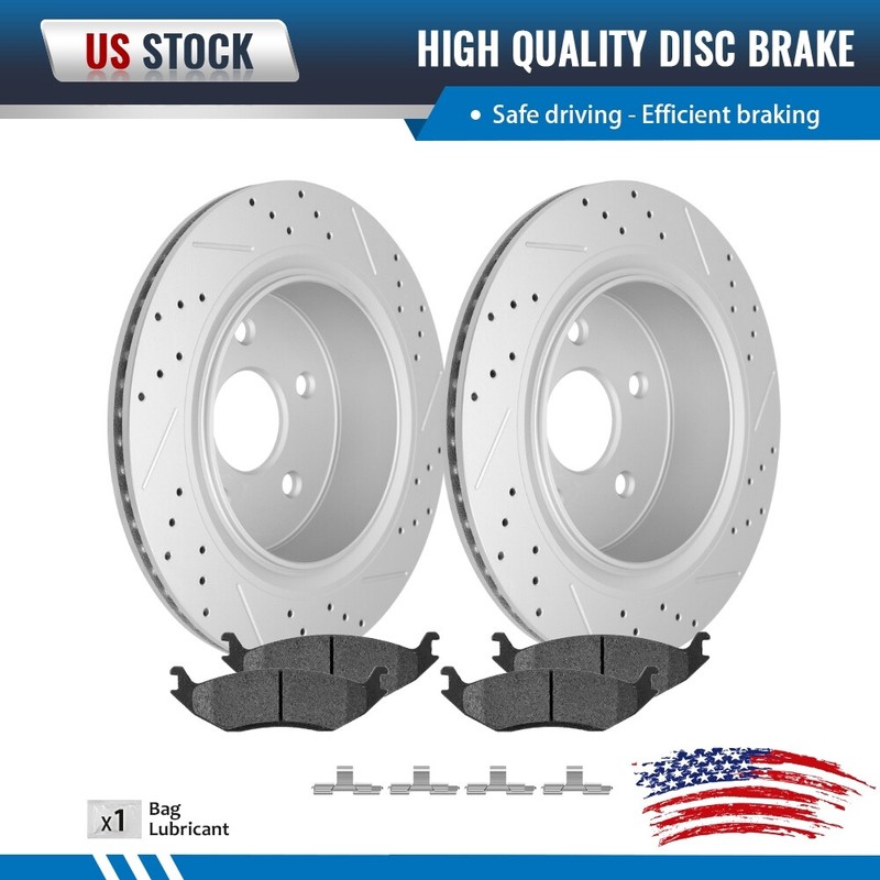Rear Drilled Brake Rotors + Carbon Fiber Ceramic Pads for Ram 1500 Durango Aspen