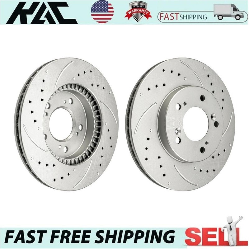 2x Front Drilled Slotted Brake Rotors For 1997-2001 Honda Prelude 45251S2HN00