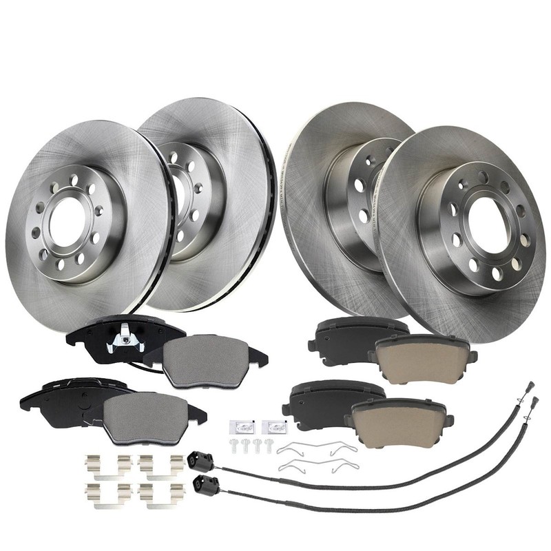 4-Wheel Set Brake Disc and Pad Kits Front & Rear for VW Volkswagen Golf Jetta