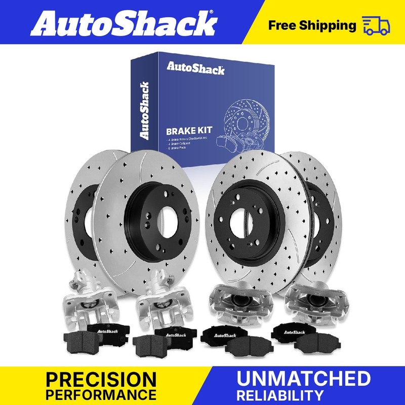 Front Rear Drilled Slotted Brake Rotors Pads Calipers for Honda Civic 2.4L