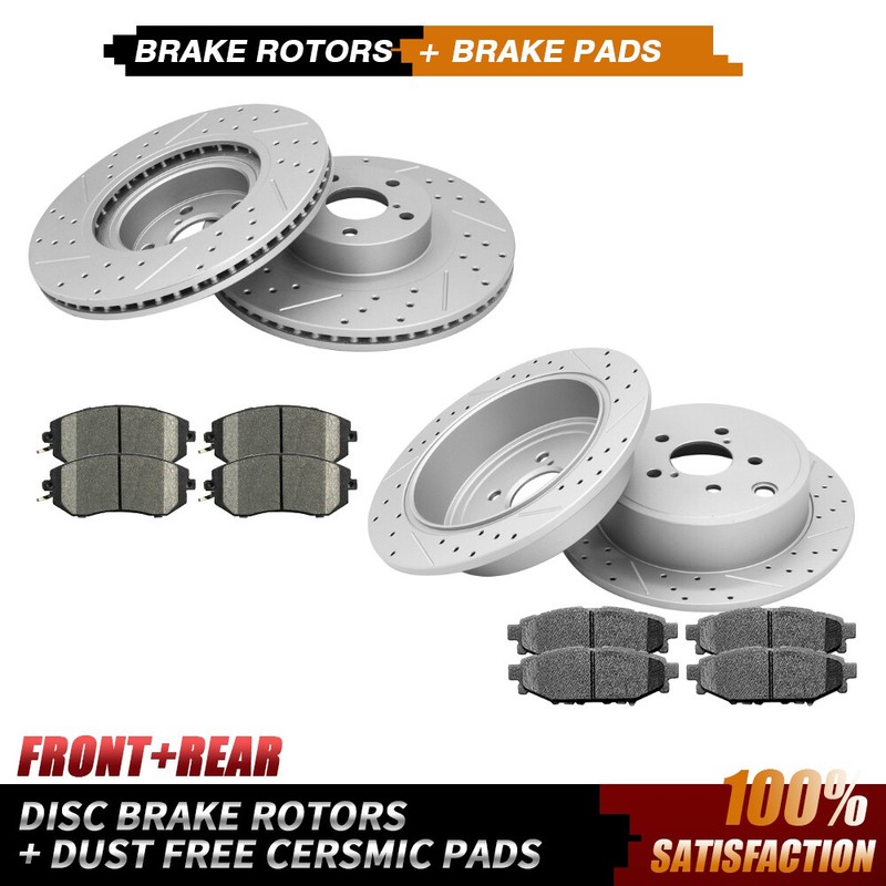 Front Rear Drilled Rotors + Brake Pad for Subaru Forester Legacy Outback Impreza