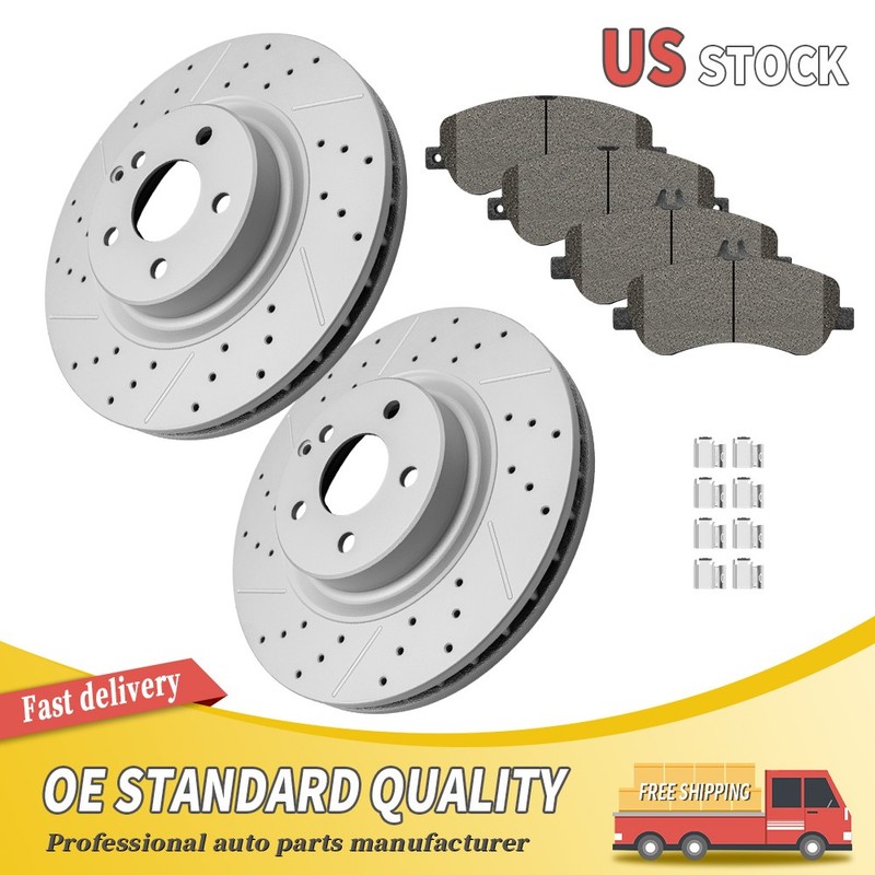 Front Drilled Brake Rotor Ceramic Pad For 2009-2015 Mercedes-Benz GLK350 GLK250