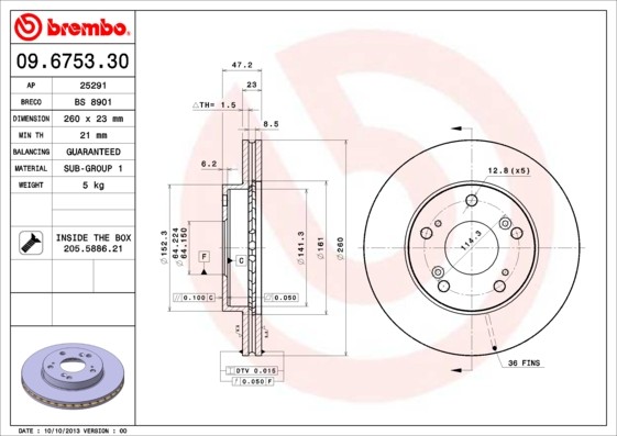 Brembo 09.6753.30 Brake Disc for Honda