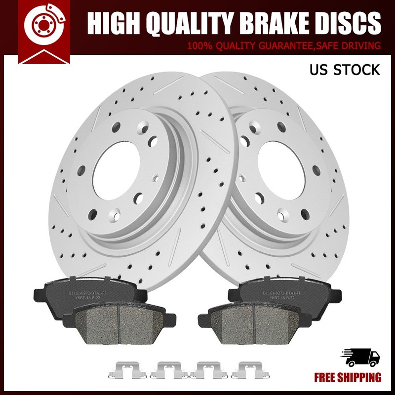Rear Drilled Brake Rotors and Ceramic Pads for 2007-2012 Ford Fusion Mazda 6 MKZ