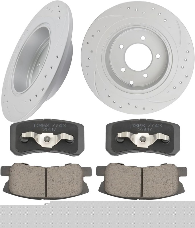 6P Rear 302mm Drilled Slotted Brake Rotors-Brake Pad For 2008 2009 Dodge Caliber