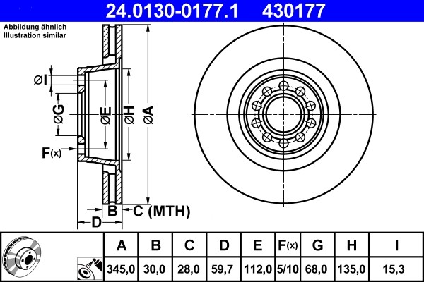 ATE 24.0130-0177.1 Brake Disc for Audi gallery