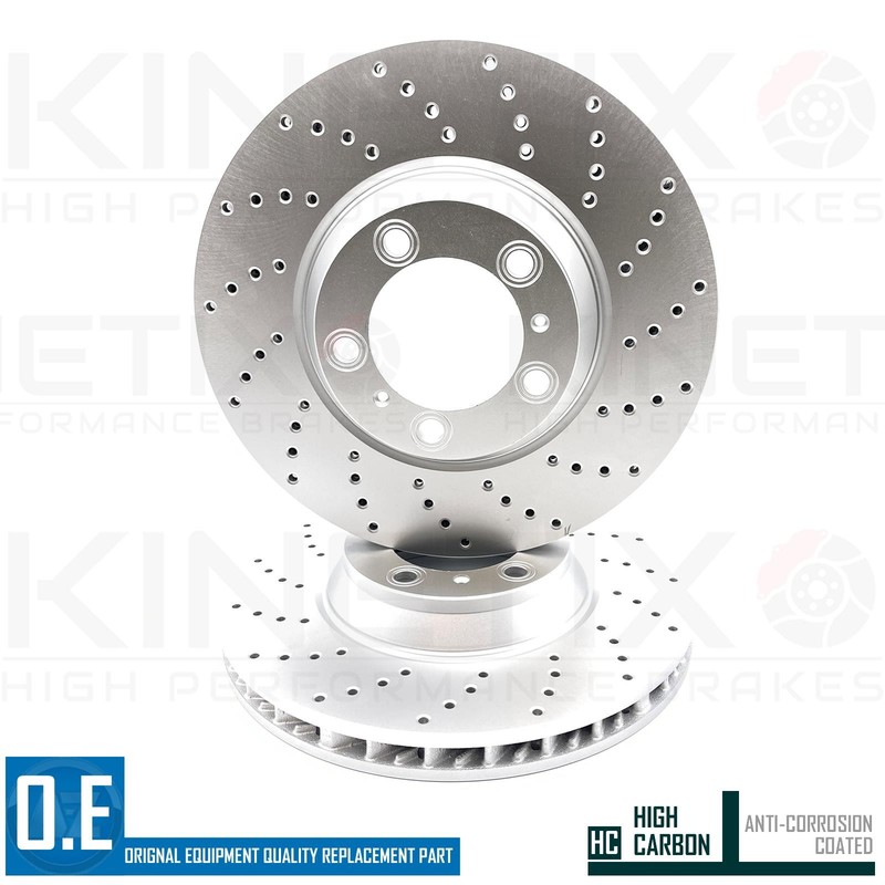FOR PORSCHE CAYENNE 4.0 Turbo 2017- FRONT CROSS DRILLED BRAKE DISCS PAIR 350mm