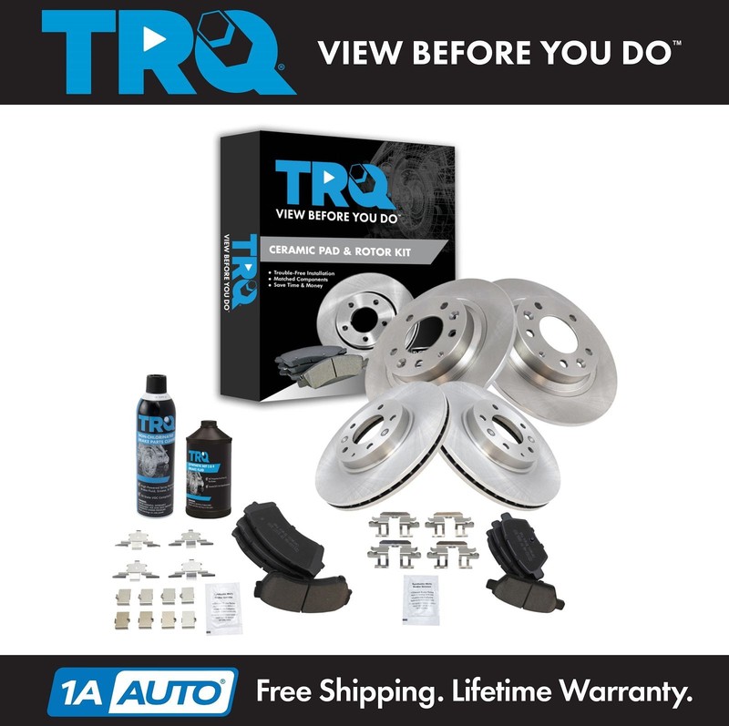 TRQ Front & Rear Ceramic Brake Pad & Rotor Kit w/Fluids for Ford Lincoln Mercury