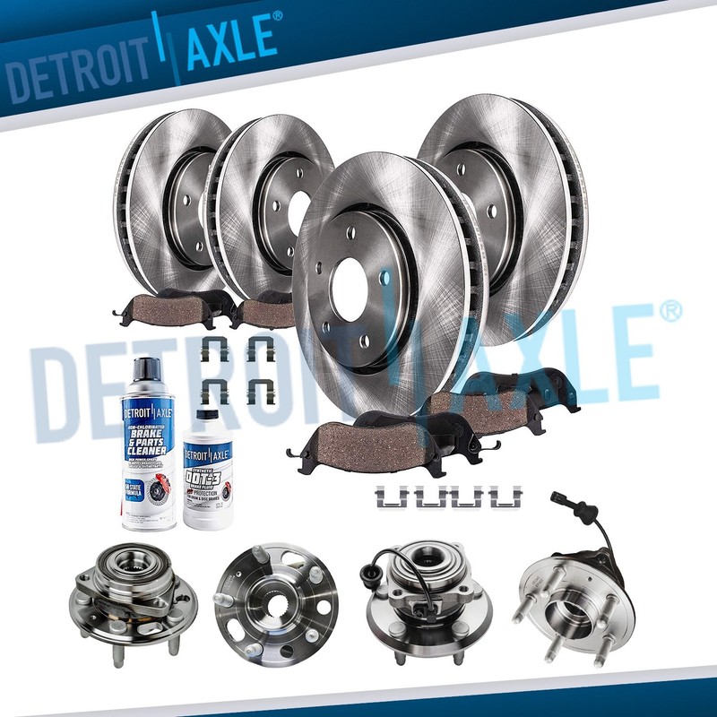 Front Rear Brake Rotors Ceramic Pads Wheel Bearing Hub for 2010-17 Chevy Equinox