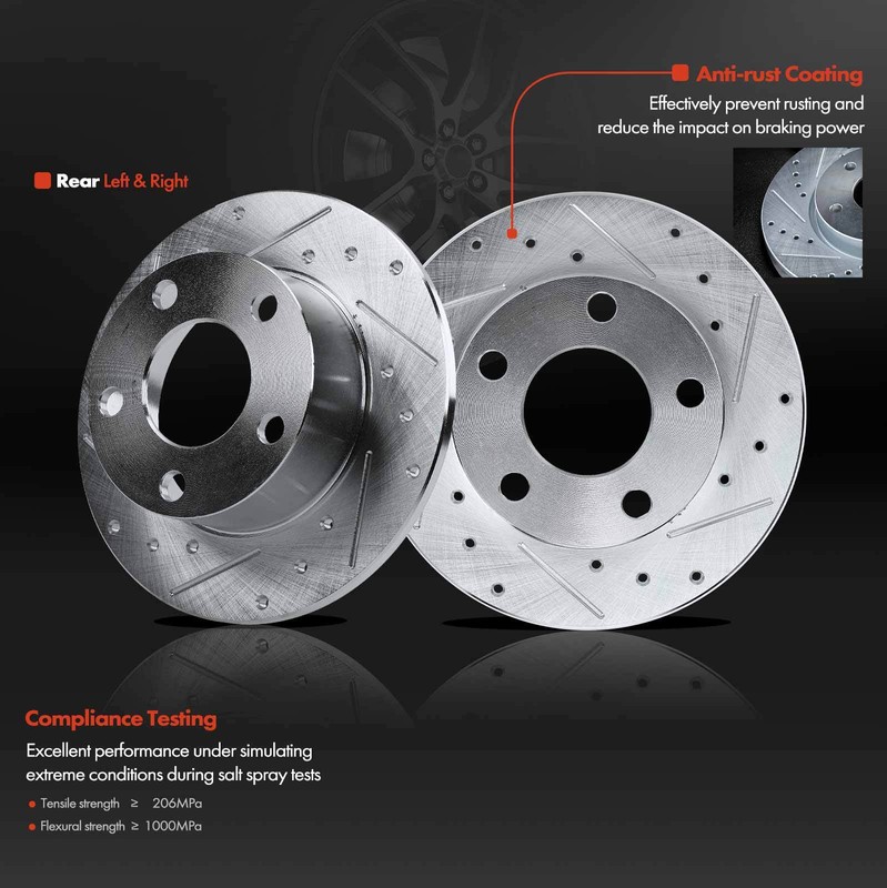 Drilled & Slotted Brake Rotors for Audi 100 Quattro A6 Volkswagen Passat Rear gallery
