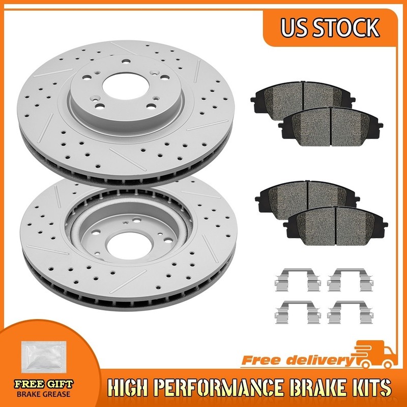 Front Drilled Brake Rotors Ceramic Pads For 2002-2011 Acura CSX/RSX Honda Civic