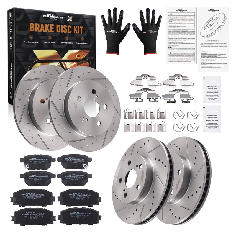 255mm&259mm Front Rear Brake Rotors & Brake Pads Kit for Toyota Prius 2012 1.8L