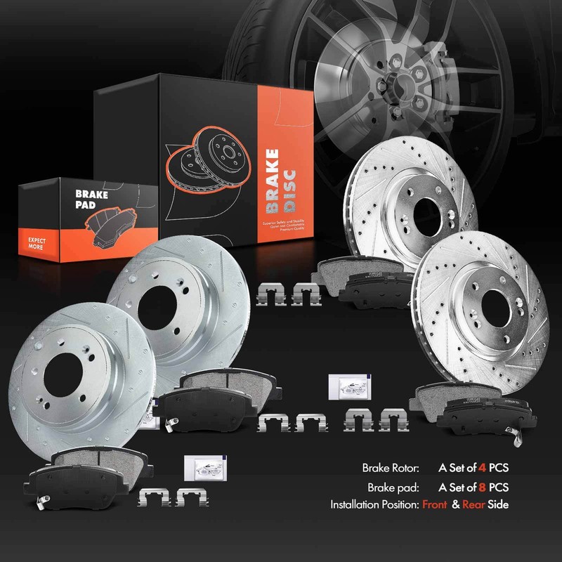 New Drilled Rotors & Brake Pads for Hyundai Sonata Kia Optima 11-15 Front & Rear gallery