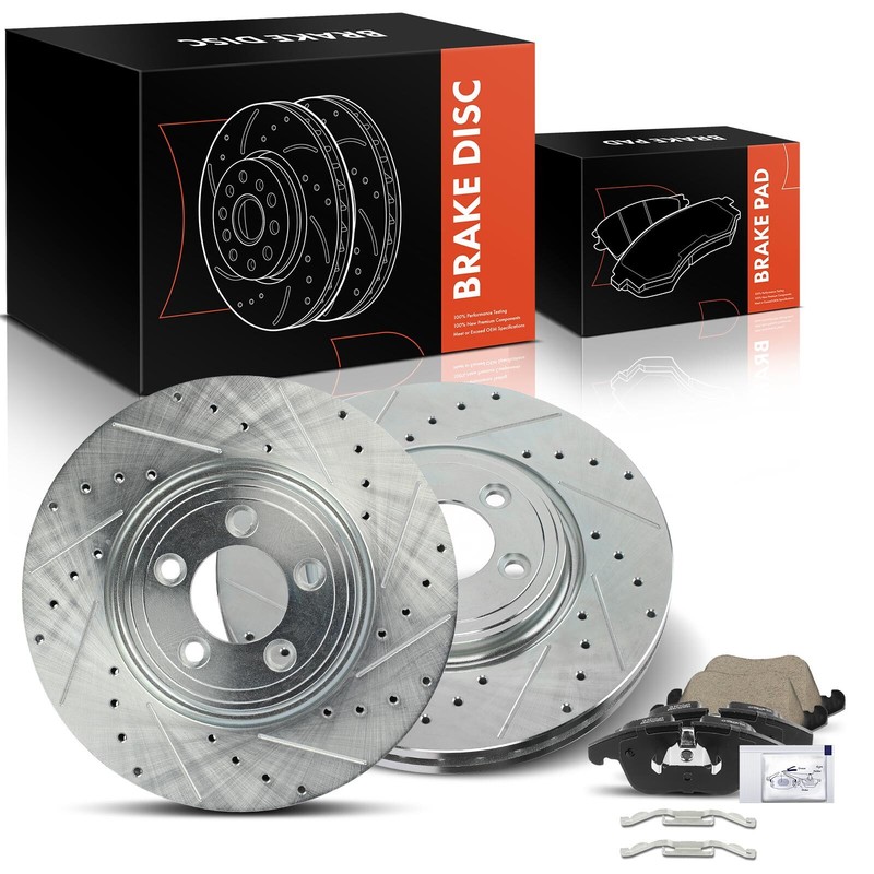 6Pcs Front Drilled Brake Rotor&Ceramic Brake Pads for Jaguar XF XJ8 S-Type 326mm