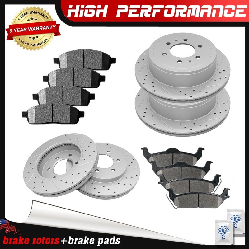Front Rear Brake Rotors + Ceramic Brake Pads for Ford F-150 Lincoln Mark LT 4WD