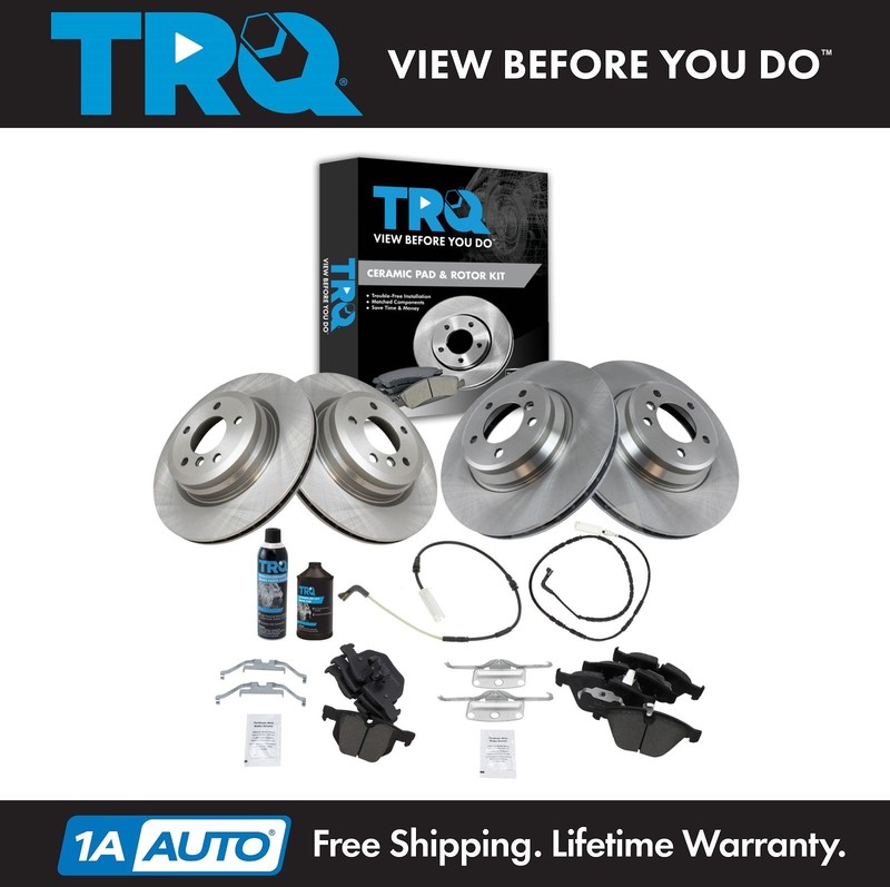 TRQ Brake Rotor & Premium Ceramic Pad Kit w/ Sensors Front & Rear w/Chemicals