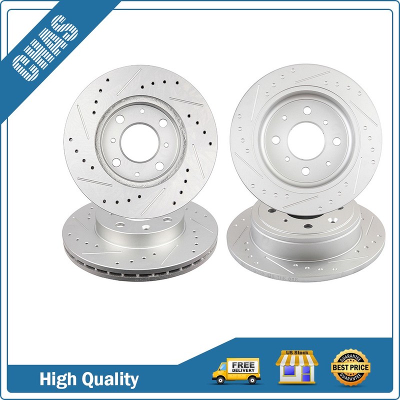 Front Rear Slotted Brake Rotors Discs For 1992 1993 1994 1995-1997 Honda Civic