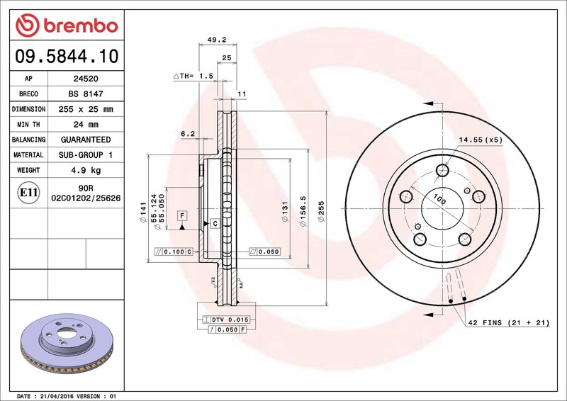 2x Brake Discs Pair Vented fits TOYOTA VISTA V5 1.8 Front 98 to 03 1ZZ-FE 255mm gallery
